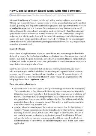 How Does Microsoft Excel Work With Mtd Software