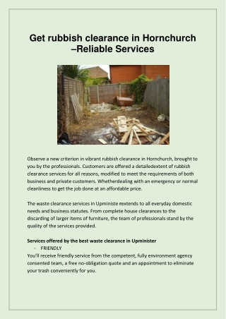 Get rubbish clearance in Hornchurch–Reliable Services