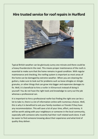 Hire trusted service for roof repairs in Hurlford