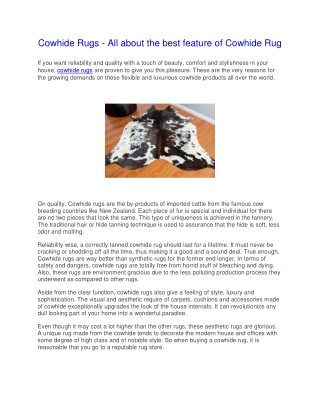 Cowhide Rugs - All about the best feature of Cowhide Rug