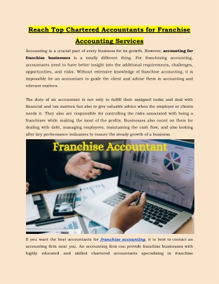 Reach Top Chartered Accountants for Franchise Accounting Services