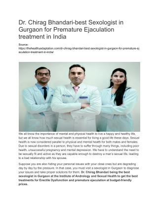 Dr Chirag Bhandari-best Sexologist in Gurgaon for Premature Ejaculation treatment in India