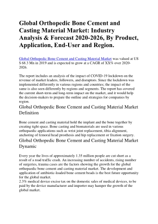 Global Orthopedic Bone Cement and Casting Material Market