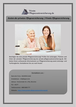 Kosten der privaten Pflegeversicherung | Private Pflegeversicherung