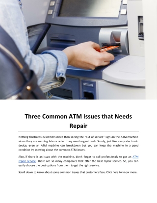 Three Common ATM Issues that Needs Repair