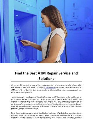 Find the Best ATM Repair Service and Solutions