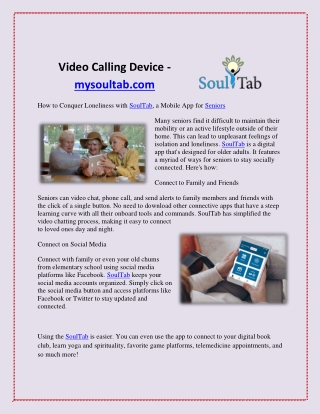 Video Calling Device - mysoultab.com