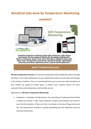 Beneficial Jobs done by Temperature Monitoring systems