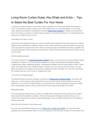 Living Room Curtain Dubai, Abu Dhabi and Al Ain .