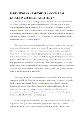 IS RENTING AN APARTMENT A GOOD REAL ESTATE INVESTMENT STRATEGY