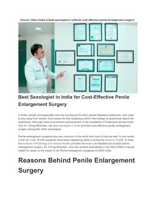 Best Sexologist in India for Cost-Effective Penile Enlargement Surgery