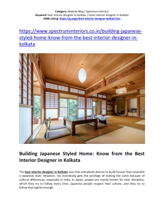 Building Japanese Styled Home: Know from the Best Interior Designer in Kolkata