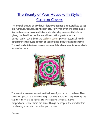 The Beauty of Your House with Stylish Cushion Covers