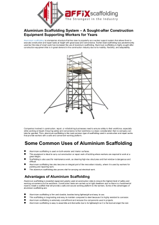 Aluminium Scaffolding System – A Sought-after Construction Equipment Supporting