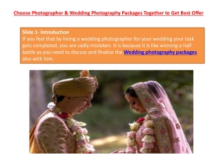 Choose Photographer & Wedding Photography Packages Together to Get Best Offer