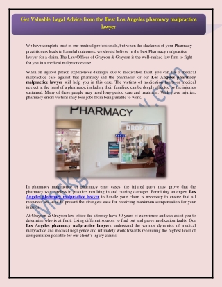 Get Valuable Legal Advice from the Best Los Angeles pharmacy malpractice lawyer