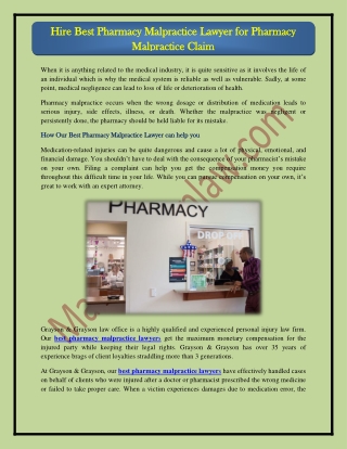 Hire Best Pharmacy Malpractice Lawyer for Pharmacy Malpractice Claim