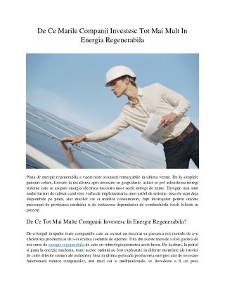 De Ce Marile Companii Investesc Tot Mai Mult In Energia Regenerabila
