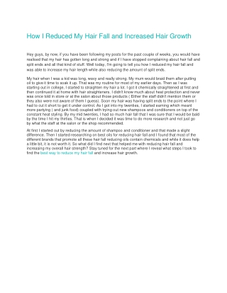 How I Reduced My Hair Fall and Increased Hair Growth