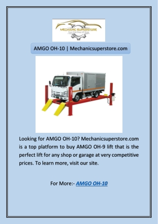 Looking for AMGO OH-10? Mechanicsuperstore.com is a top platform to buy AMGO OH-