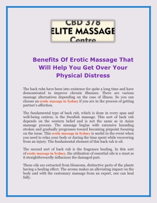 Benefits Of Erotic Massage That Will Help You Get Over Your Physical Distress