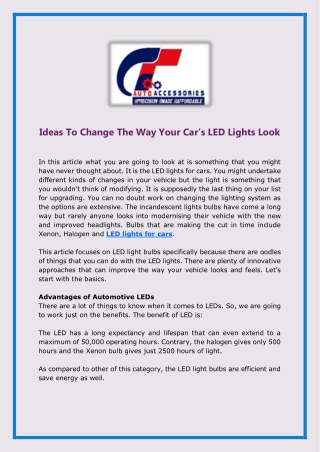 Ideas To Change The Way Your Car’s LED Lights Look