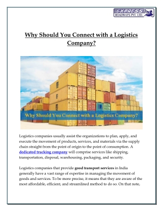 Why should you connect with a Logistics Company