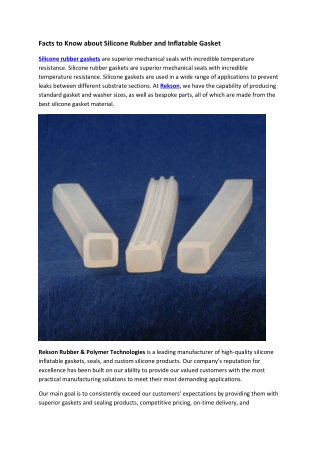 Facts to know To Know About Silicone Rubber And Silicone Inflatable Gasket