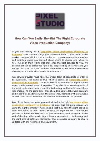 How Can You Easily Shortlist The Right Corporate Video Production Company