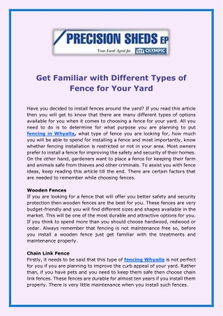 Get Familiar with Different Types of Fence for Your Yard