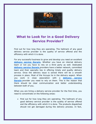 What to Look for in a Good Delivery Service Provider