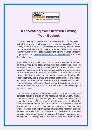 Renovating Your Kitchen Fitting Your Budget