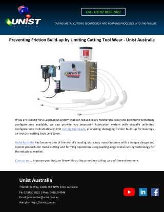 Preventing Friction Build-up by Limiting Cutting Tool Wear - Unist Australia