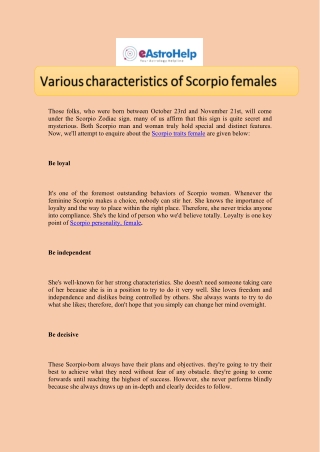 Various characteristics of Scorpio females