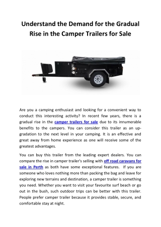 Understand the Demand for the Gradual Rise in the Camper Trailers for Sale