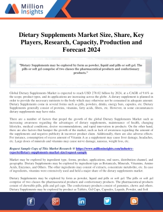 Dietary Supplements Market Size, Share, Key Players, Research, Capacity, Product