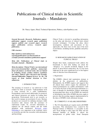 Publications of Clinical trials in Scientific Journals – Pubrica