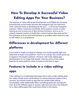 How To Develop A Successful Video Editing Apps For Your Business