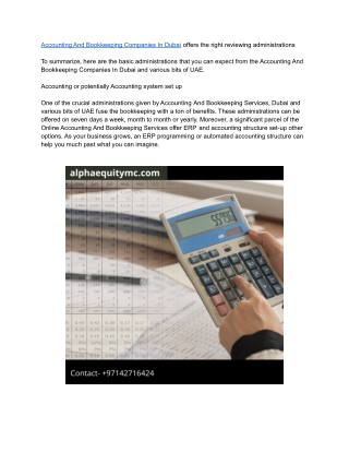 Accounting And Bookkeeping Companies In Dubai