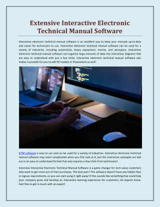Extensive Interactive Electronic Technical Manual Software