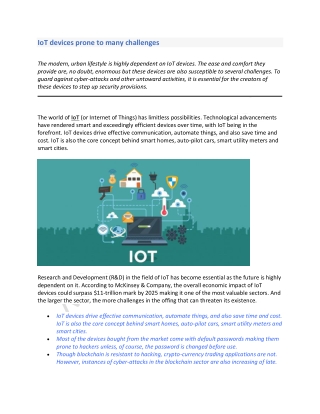 IoT devices prone to many challenges