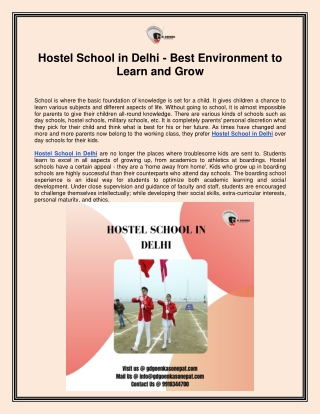 Hostel School in Delhi - Best Environment to Learn and Grow