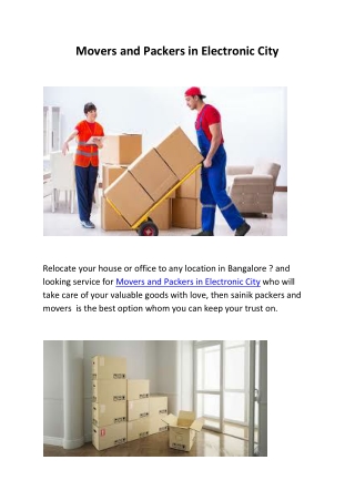 Movers and Packers in Electronic City