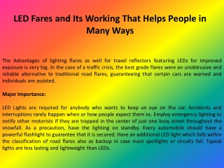 LED Fares and Its Working That Helps People in Many Ways