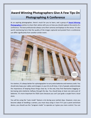 Award Winning Photographers Give A Few Tips On Photographing A Conference