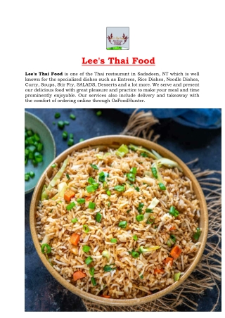 5 % Off - Lee's Thai Food Delivery Sadadeen Menu, NT