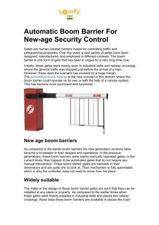 Automatic Boom Barrier For New-age Security Control