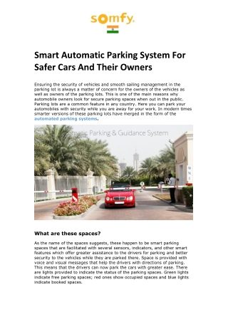 Smart Automatic Parking System For Safer Cars And Their Owners