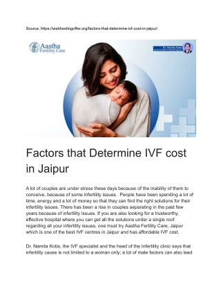 Factors that Determine IVF cost in Jaipur