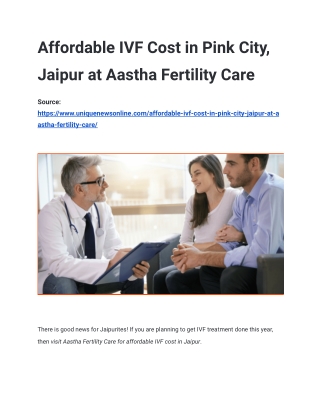 Affordable IVF Cost in Pink City, Jaipur at Aastha Fertility Care